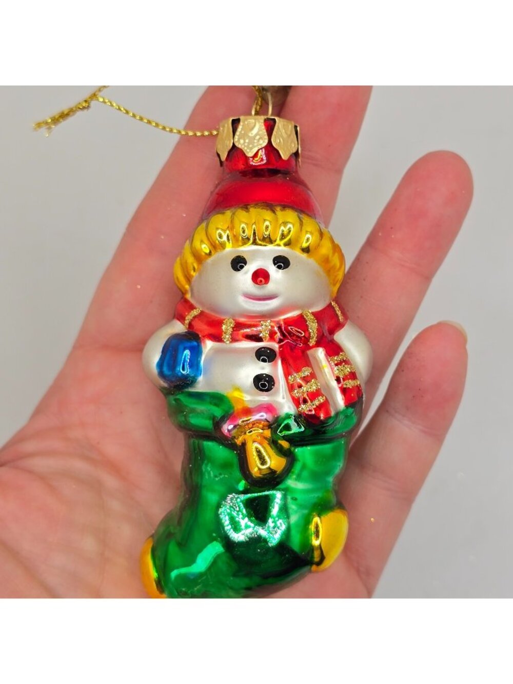 Christmas Ornament Glass Snowman Stocking Thomas Pacconi Museum Series 2003 VTG